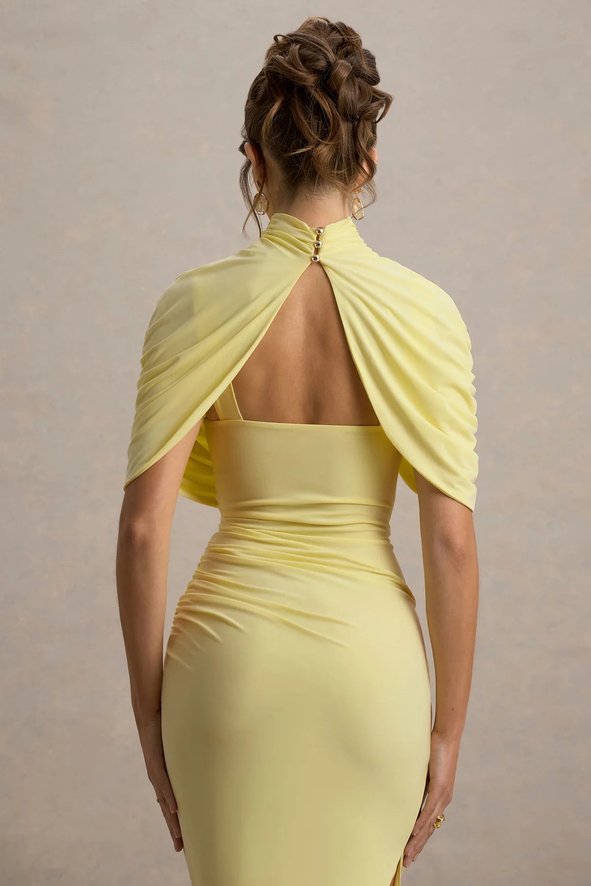 ASYMMETRIC CAPE MIDI DRESS IN YELLOW