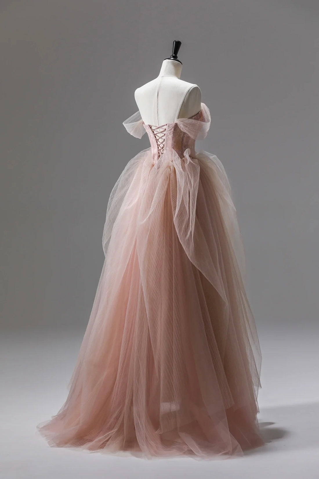 A-LINE OFF-SHOULDER PINK PROM GOWN