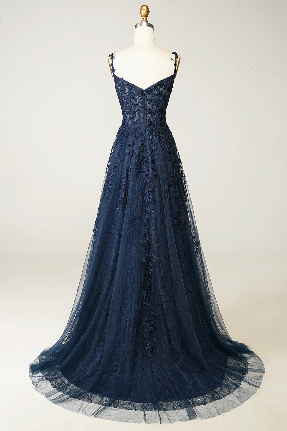 NAVY BLUE TULLE LACE SPAGHETTI STRAP COCKTAIL DRESS