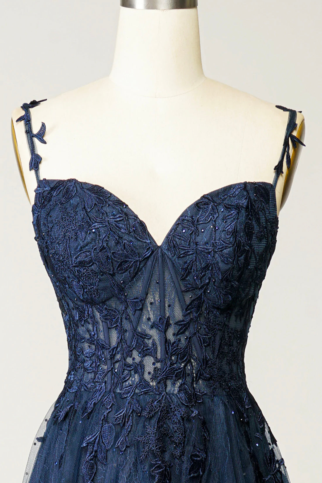 NAVY BLUE TULLE LACE SPAGHETTI STRAP COCKTAIL DRESS