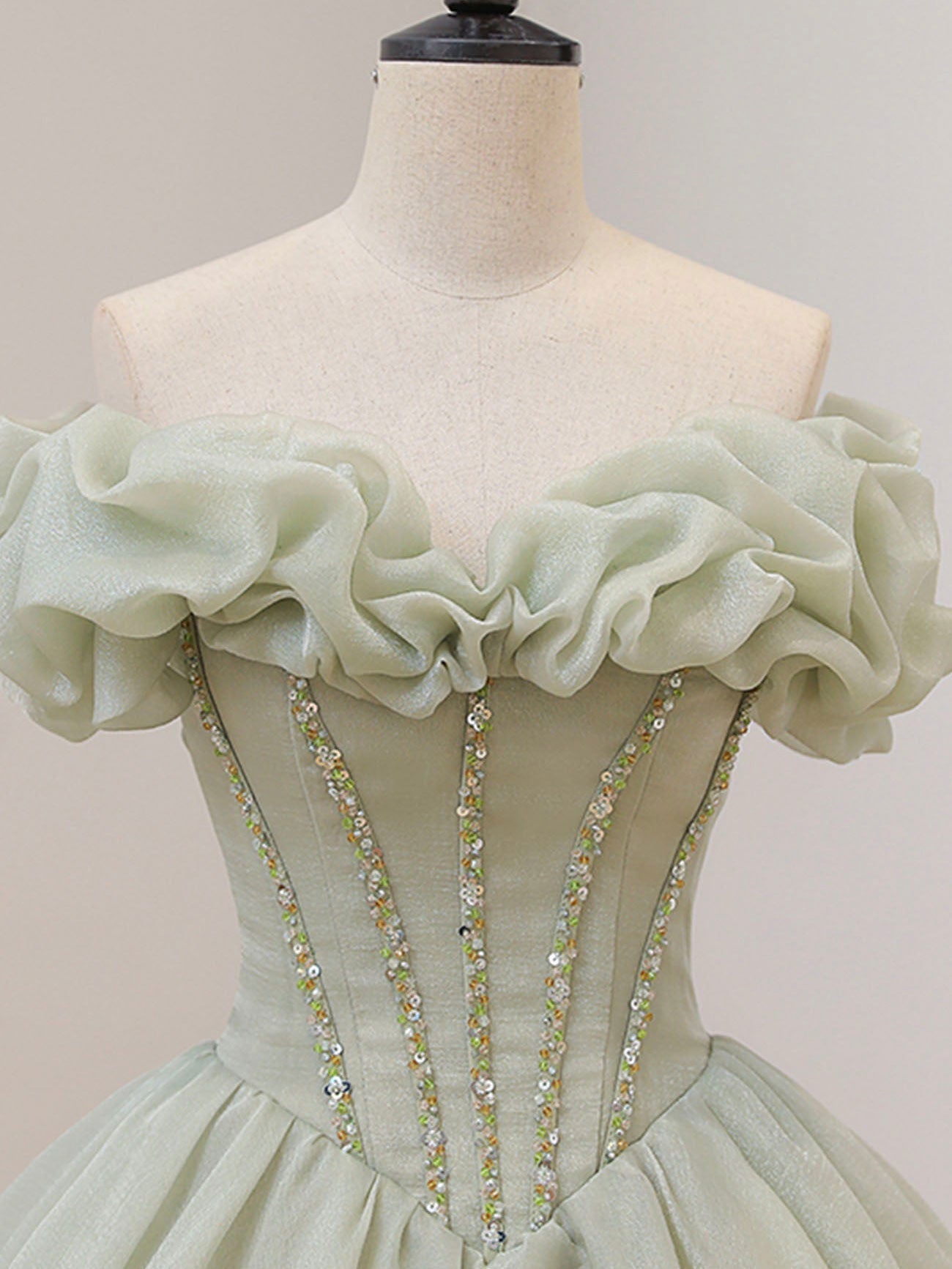 A-LINE GREEN TULLE PROM DRESS