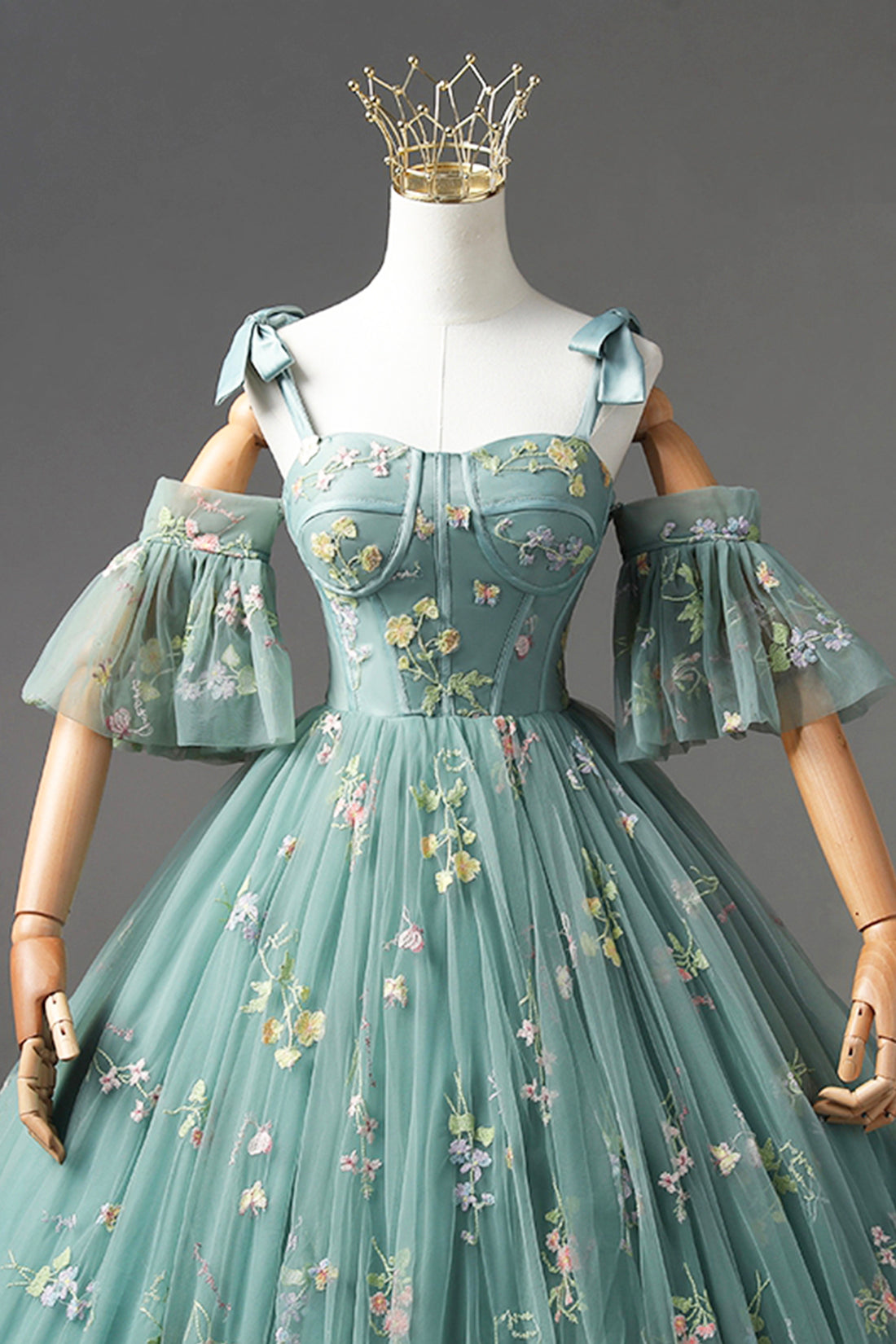 GREEN LACE A-LINE FORMAL MIDI DRESS
