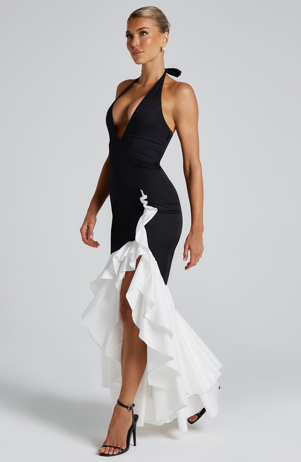 VERONIQUE RUFFLE HEM MAXI DRESS BLACK