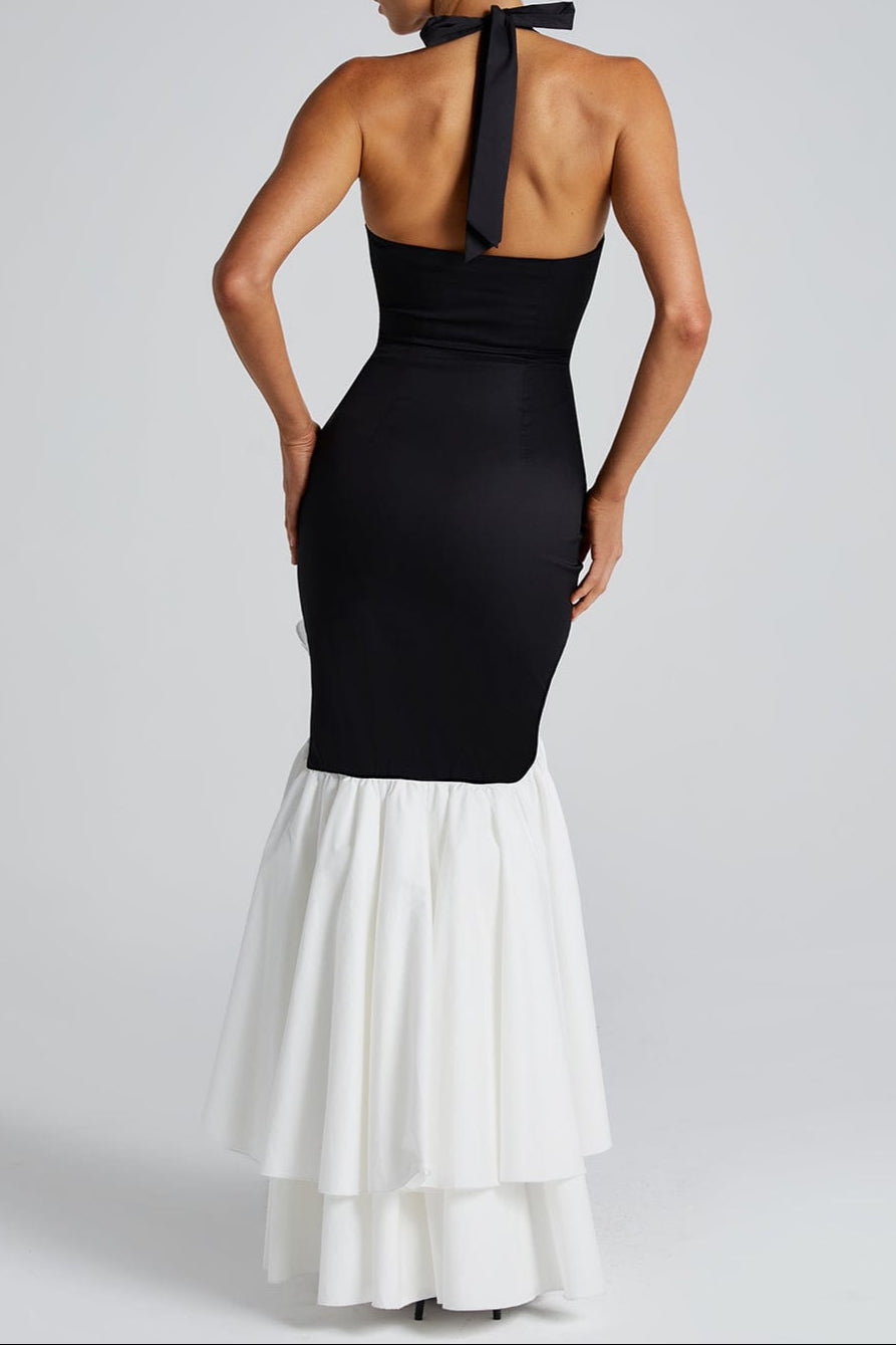 VERONIQUE RUFFLE HEM MAXI DRESS BLACK