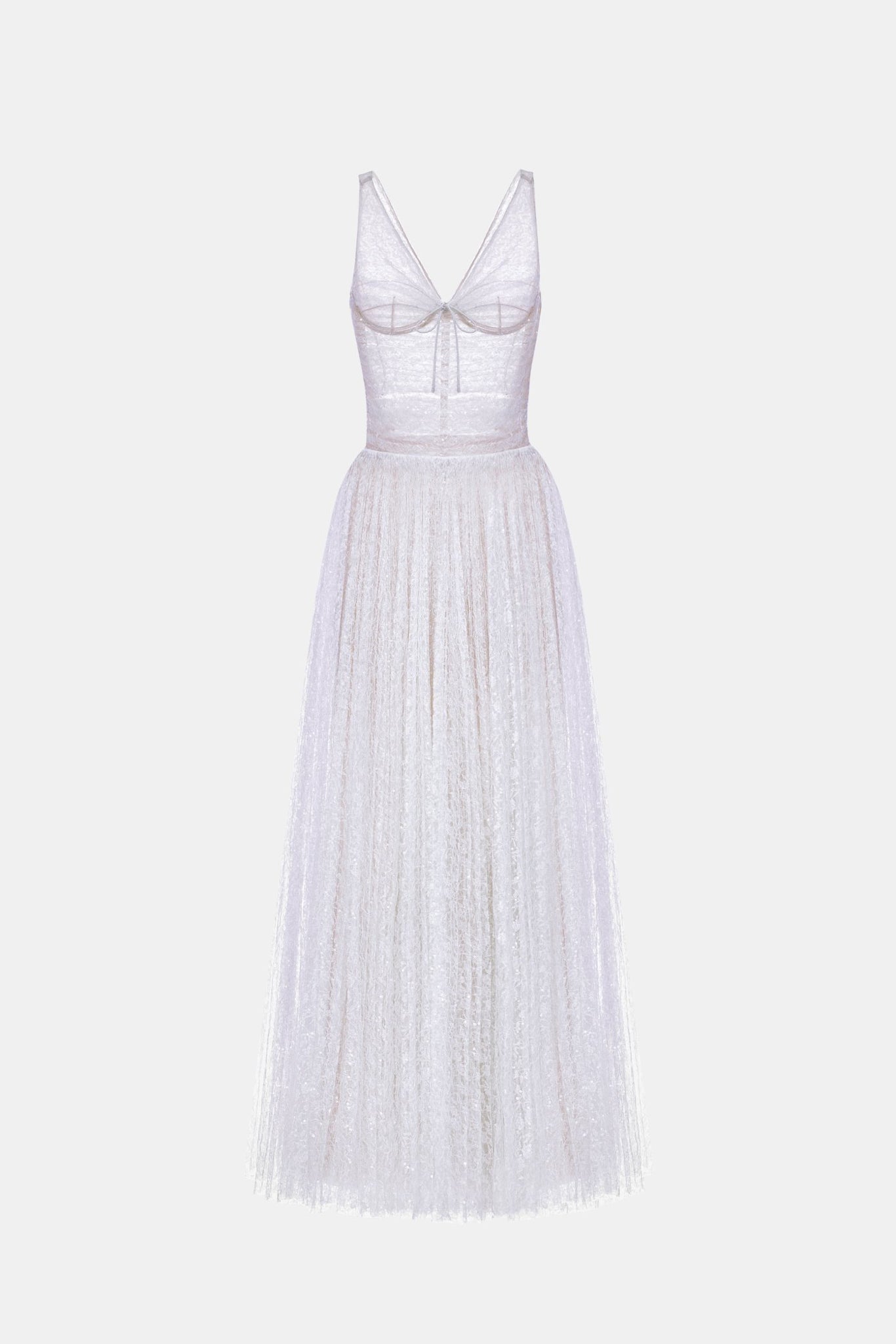 MONICA VIOLET DRAPED TULLE FISHBONE MAXI DRESS