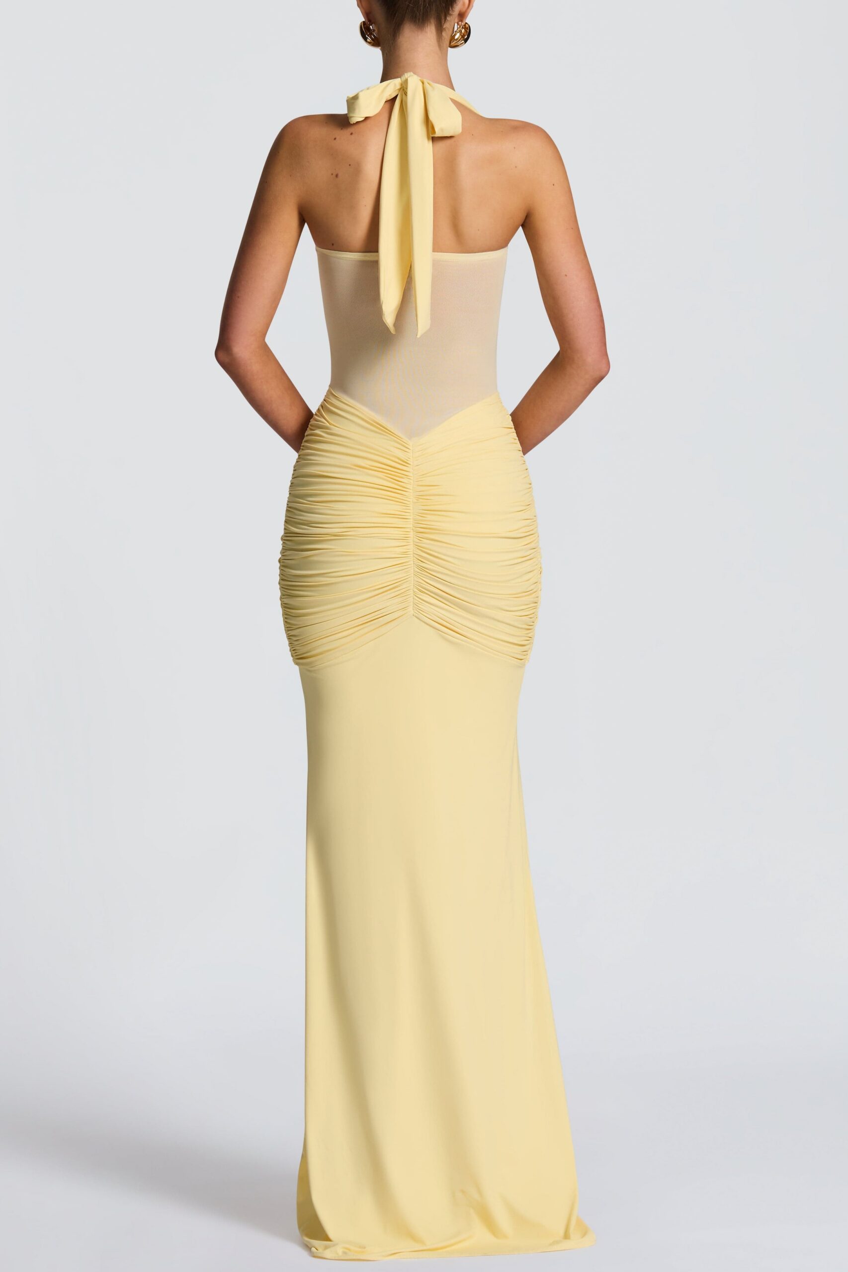 VIXEN PLEATED BANDAGE MAXI DRESS - LEMON