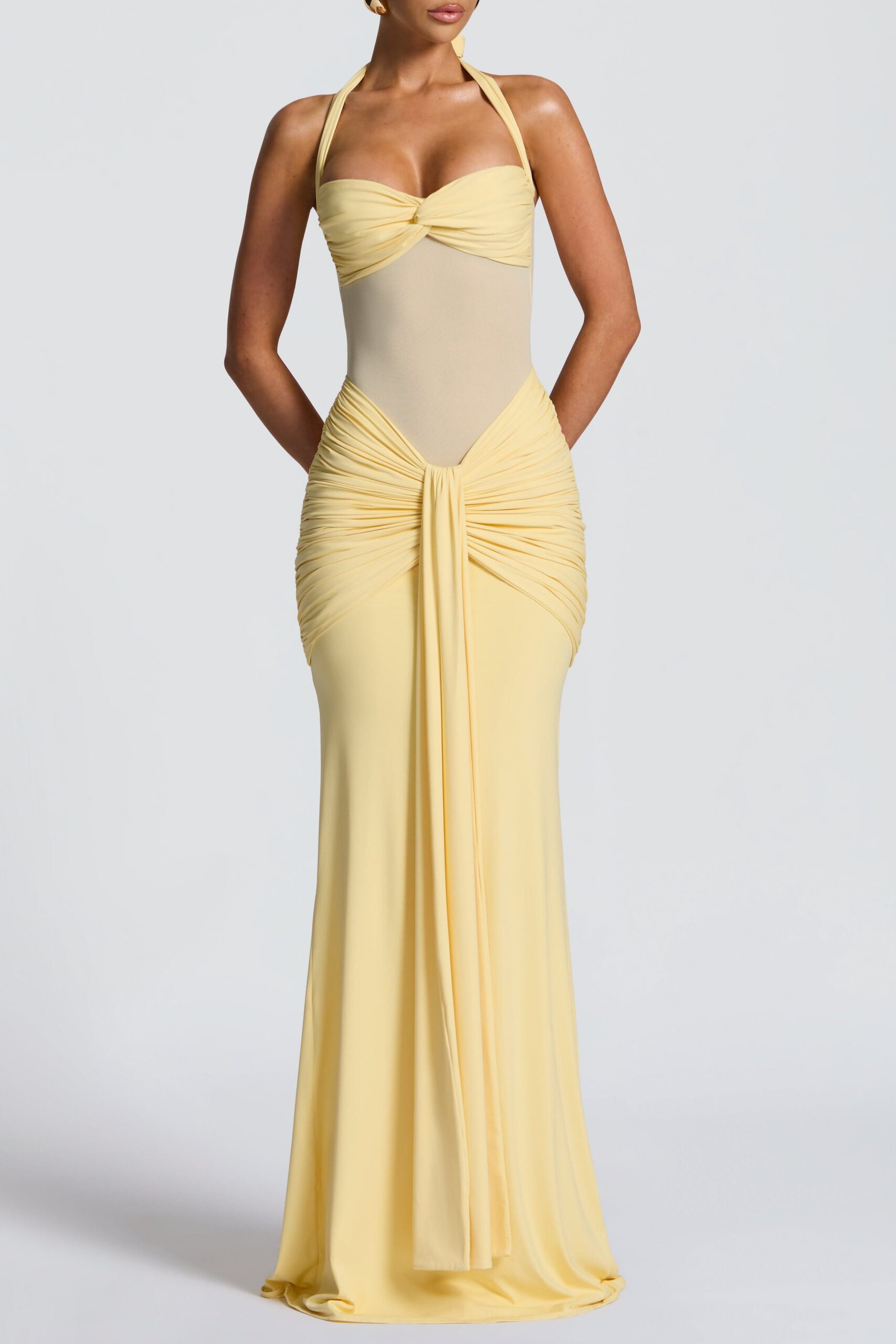 VIXEN PLEATED BANDAGE MAXI DRESS - LEMON