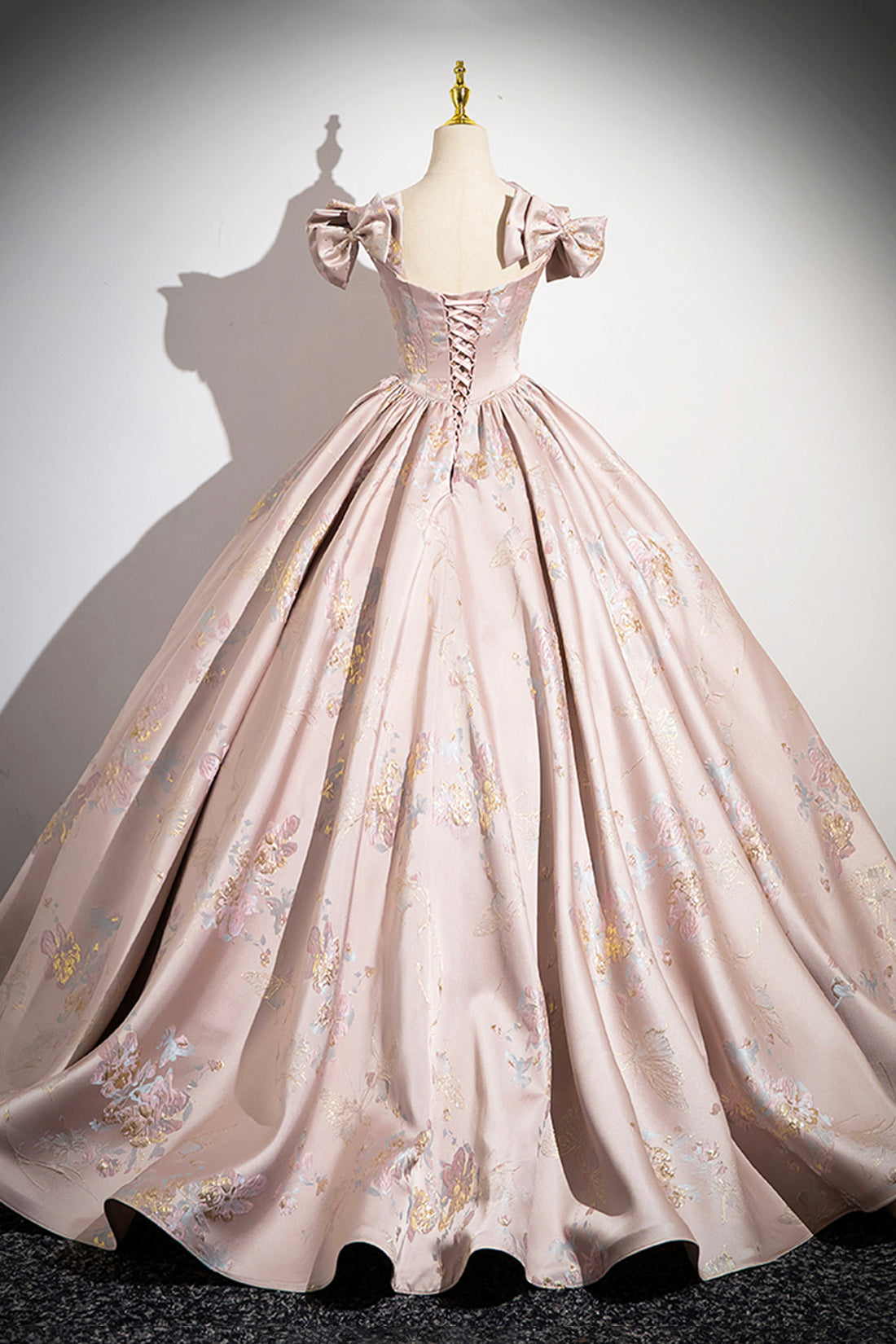 PINK SATIN LACE PROM DRESS, A-LINE, FORMAL