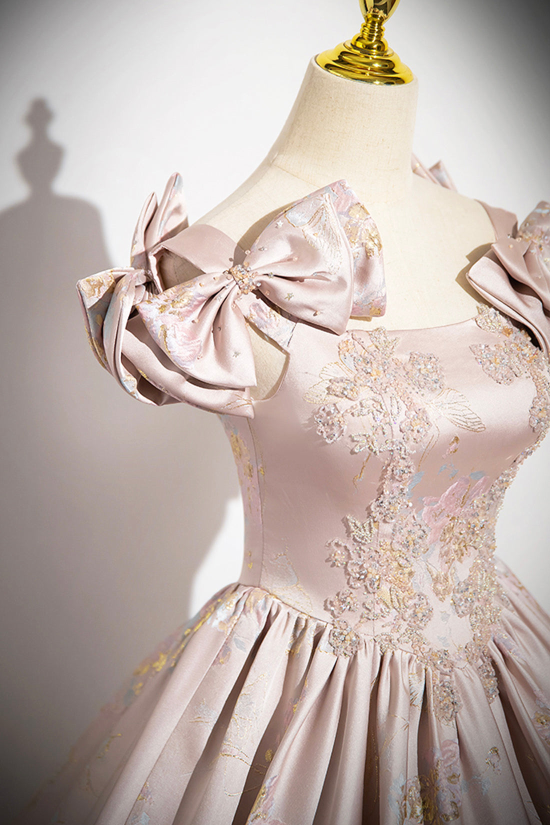 PINK SATIN LACE PROM DRESS, A-LINE, FORMAL