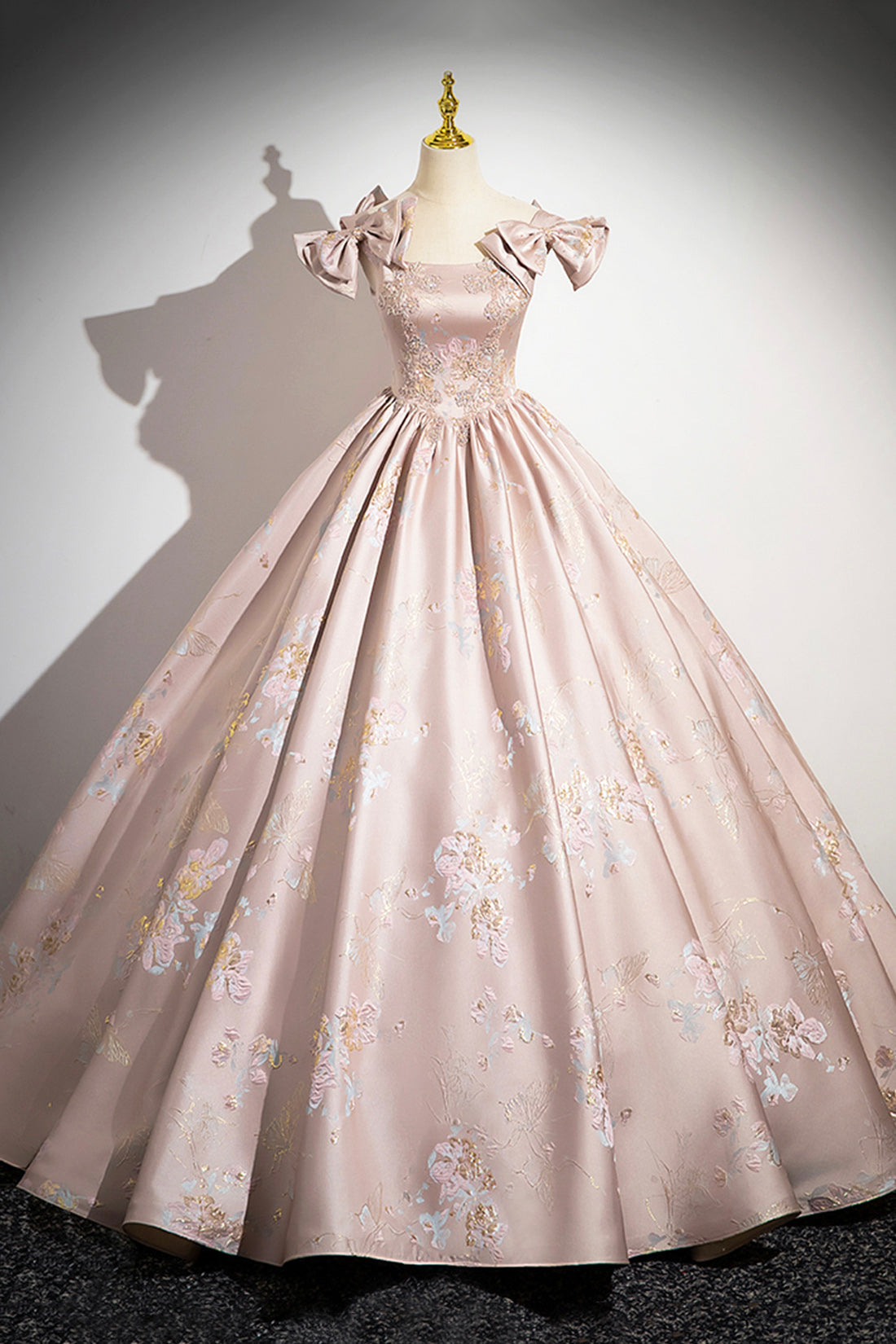 PINK SATIN LACE PROM DRESS, A-LINE, FORMAL