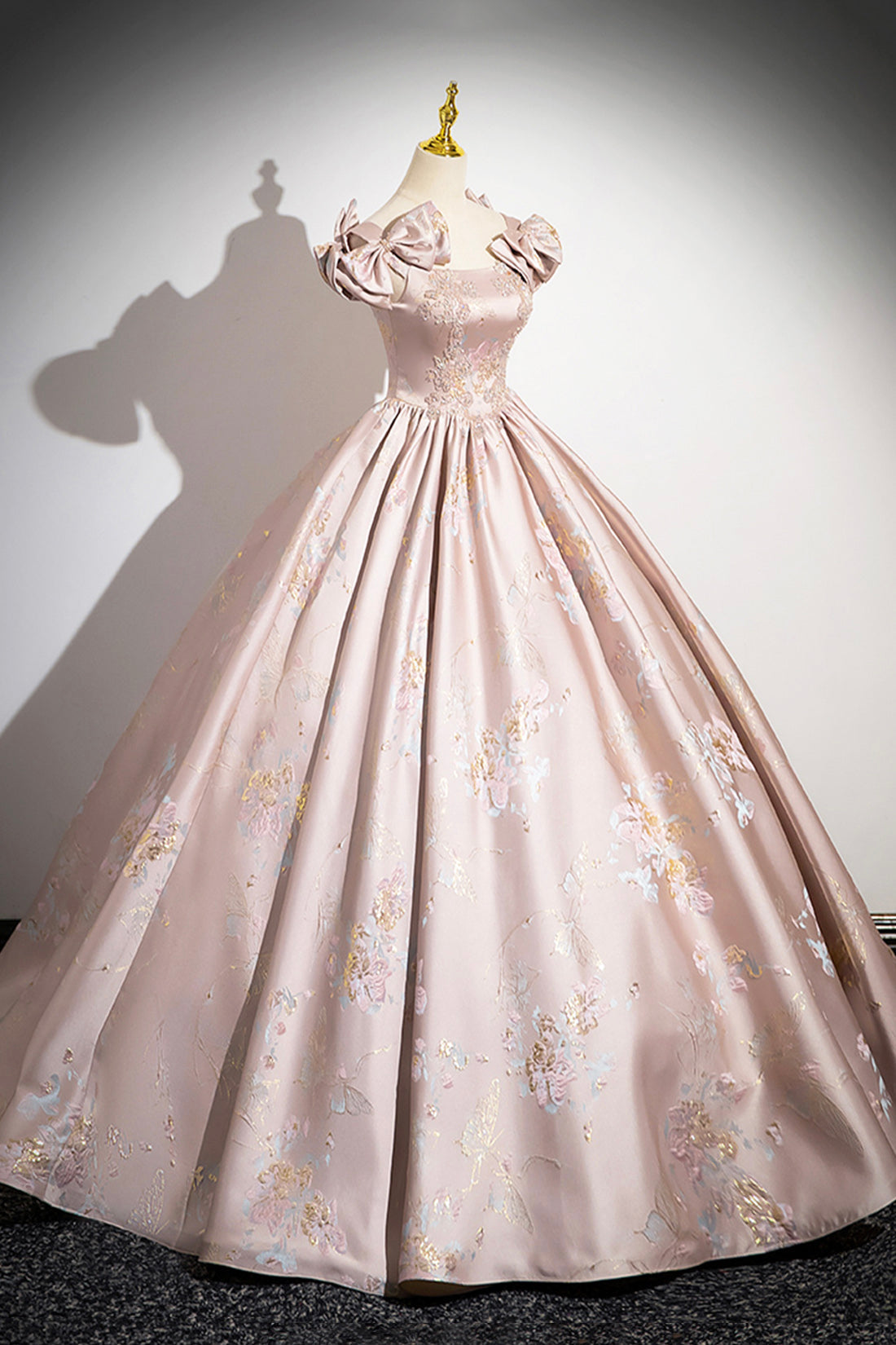 PINK SATIN LACE PROM DRESS, A-LINE, FORMAL
