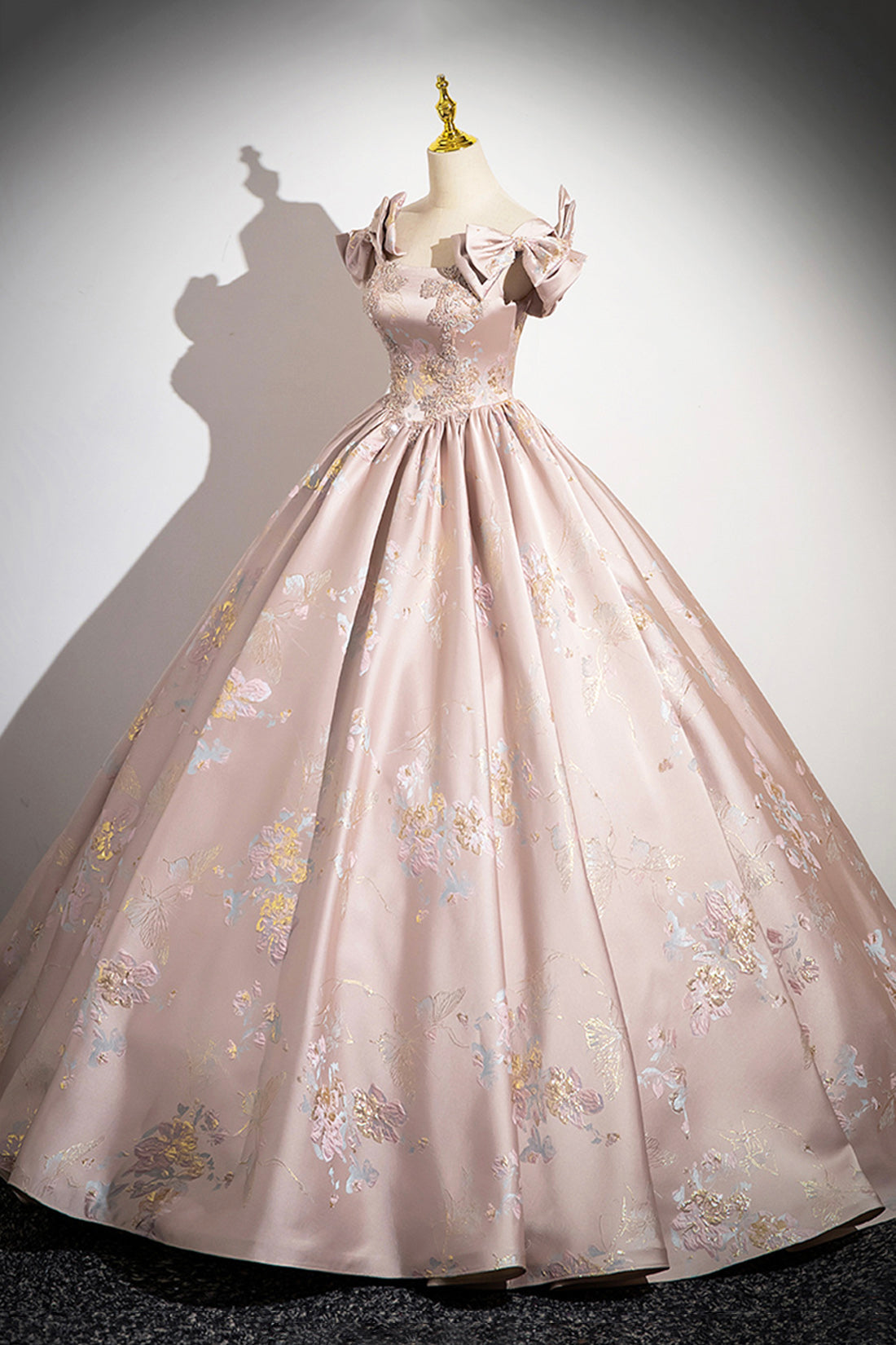 PINK SATIN LACE PROM DRESS, A-LINE, FORMAL