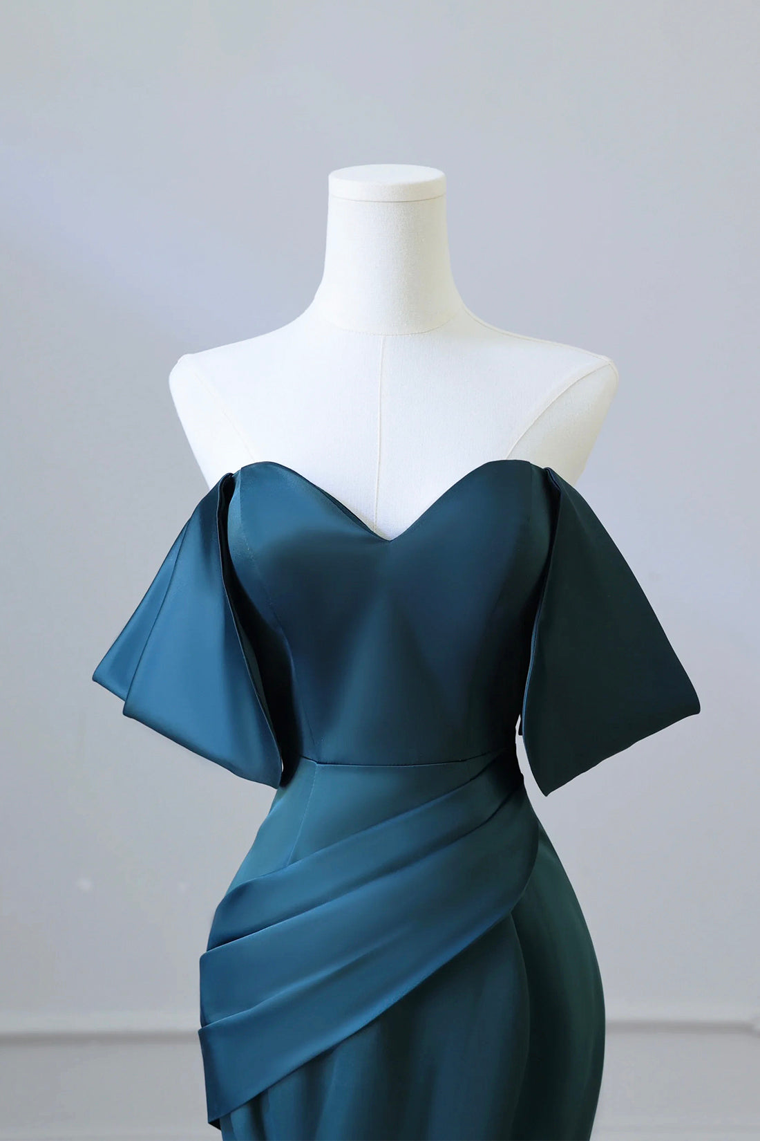 OFF SHOULDER SATIN INK BLUE PROM GOWN