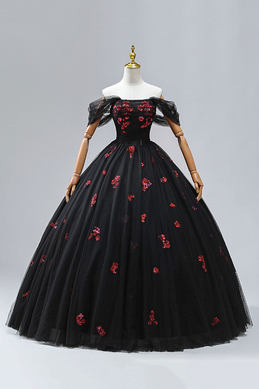 BLACK TULLE SEQUIN MAXI FORMAL GOWN