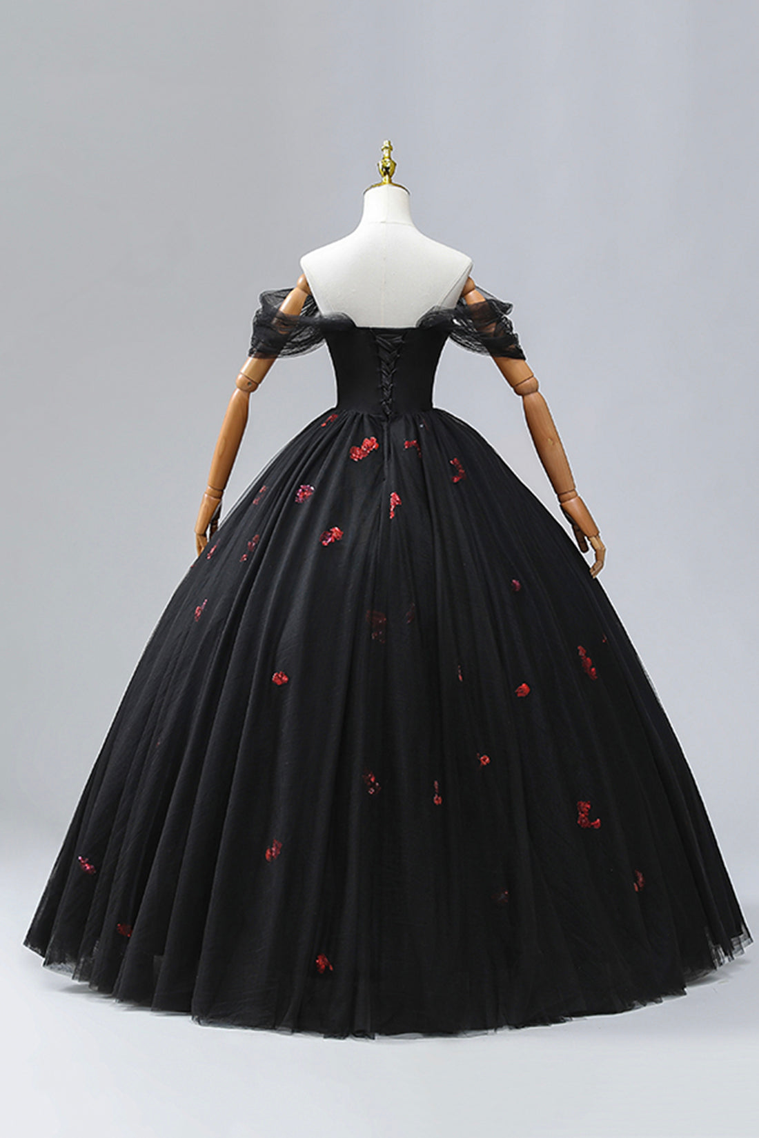 BLACK TULLE SEQUIN MAXI FORMAL GOWN