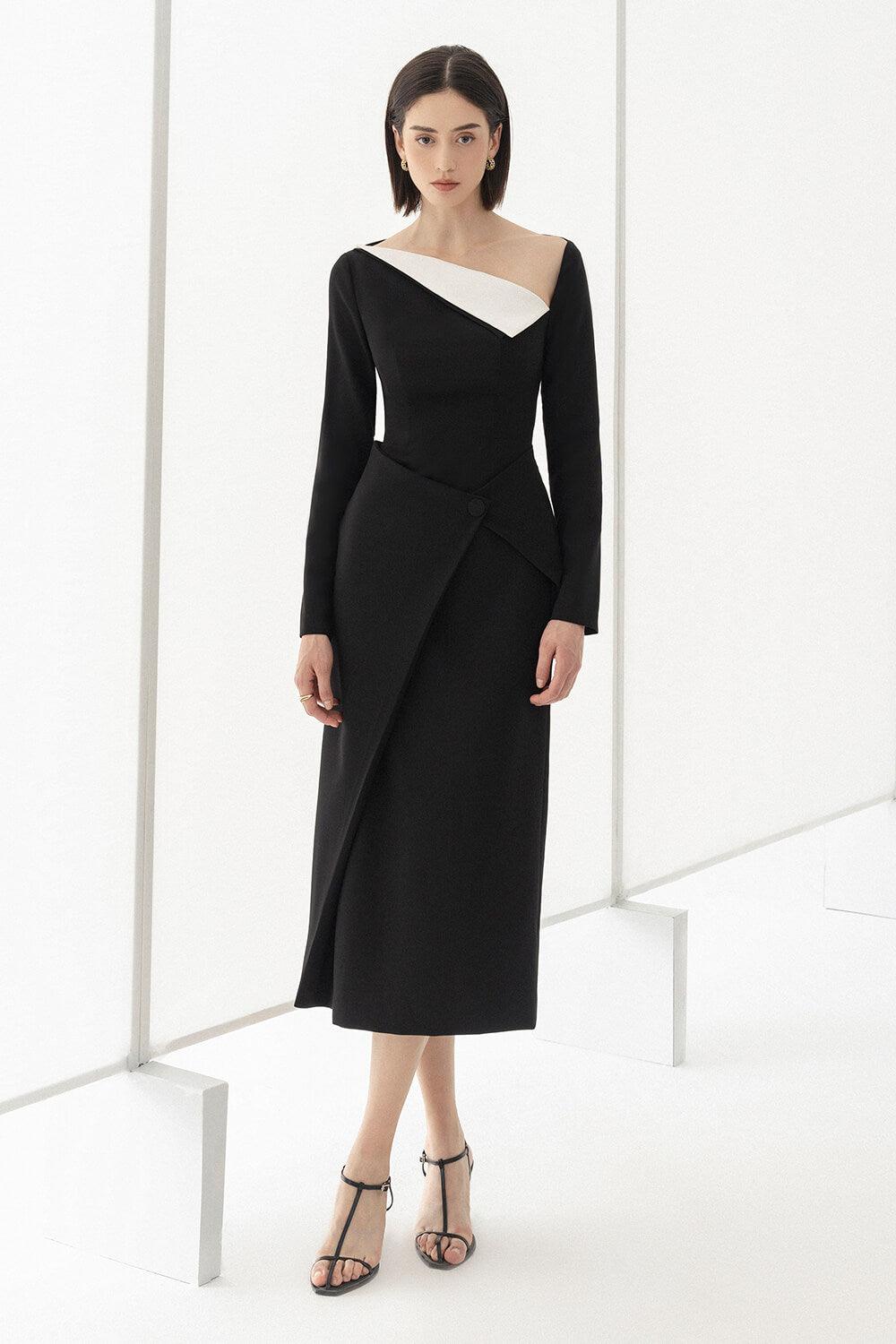 WENDY ASYMMETRIC SHEATH MIDI DRESS FOR COCKTAIL