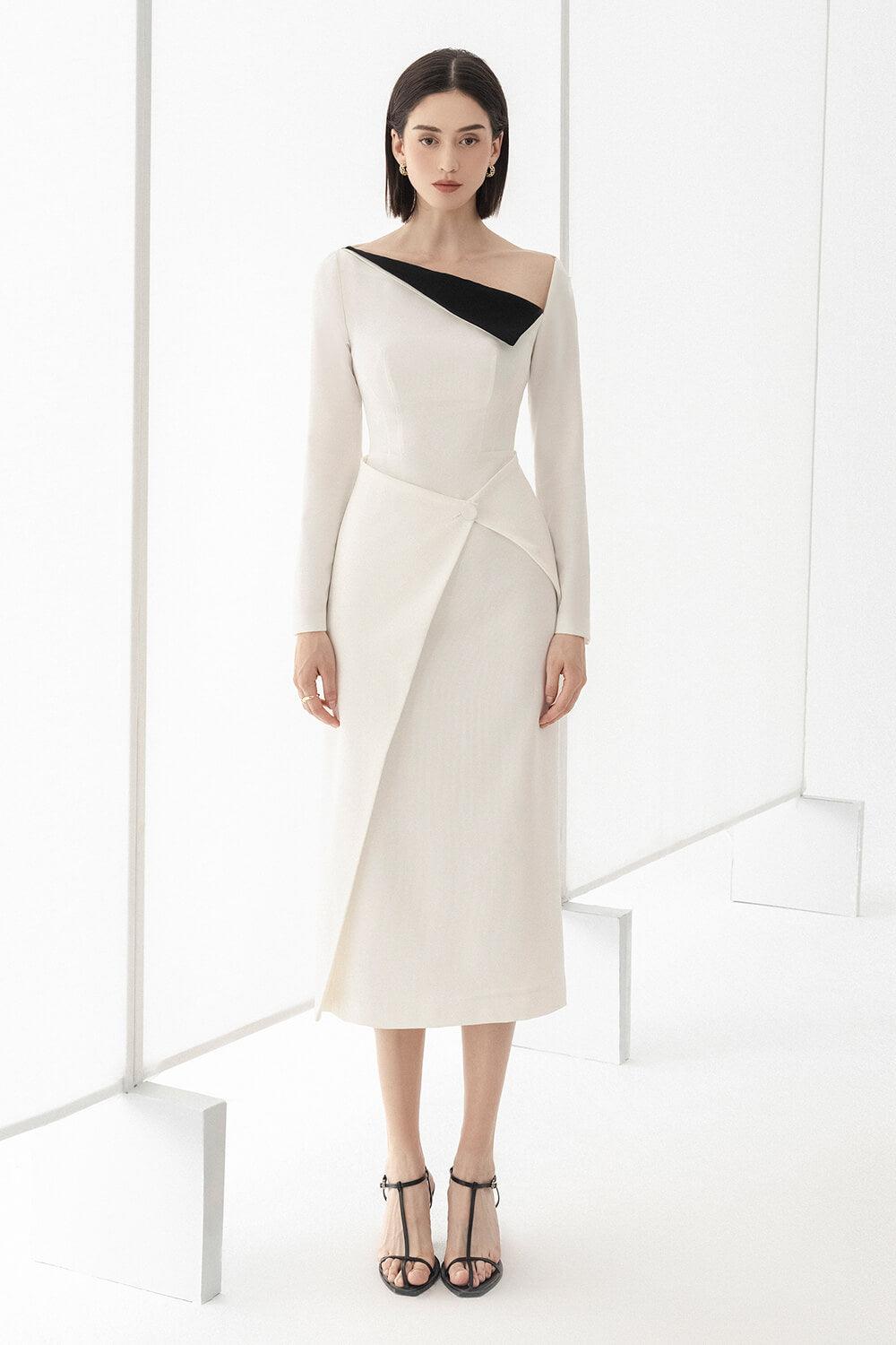 WENDY ASYMMETRIC SHEATH MIDI DRESS FOR COCKTAIL