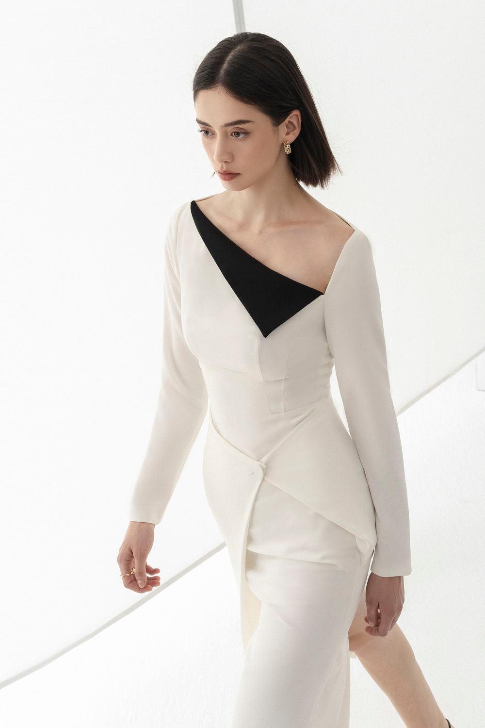 WENDY ASYMMETRIC SHEATH MIDI DRESS FOR COCKTAIL
