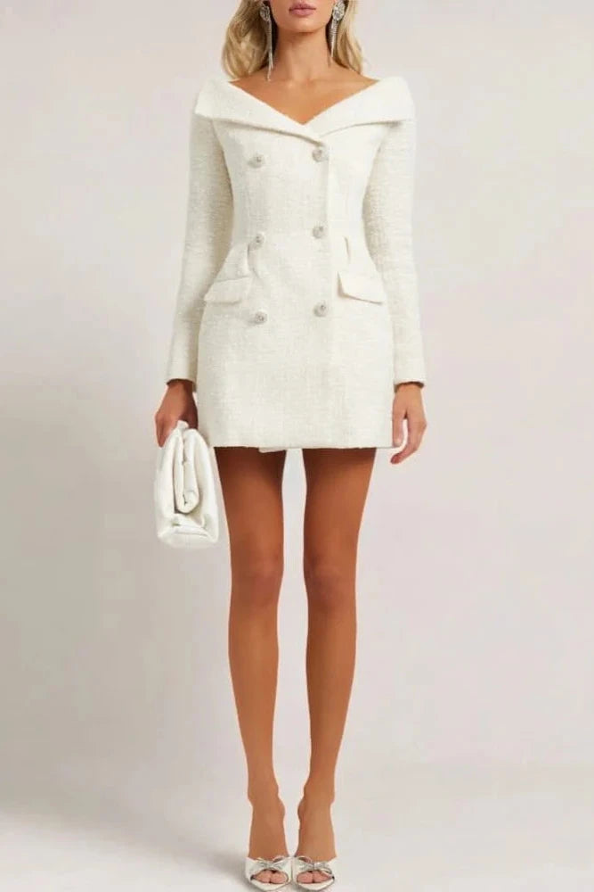STEPHANIE WHITE BOUCLE BLAZER MINI DRESS