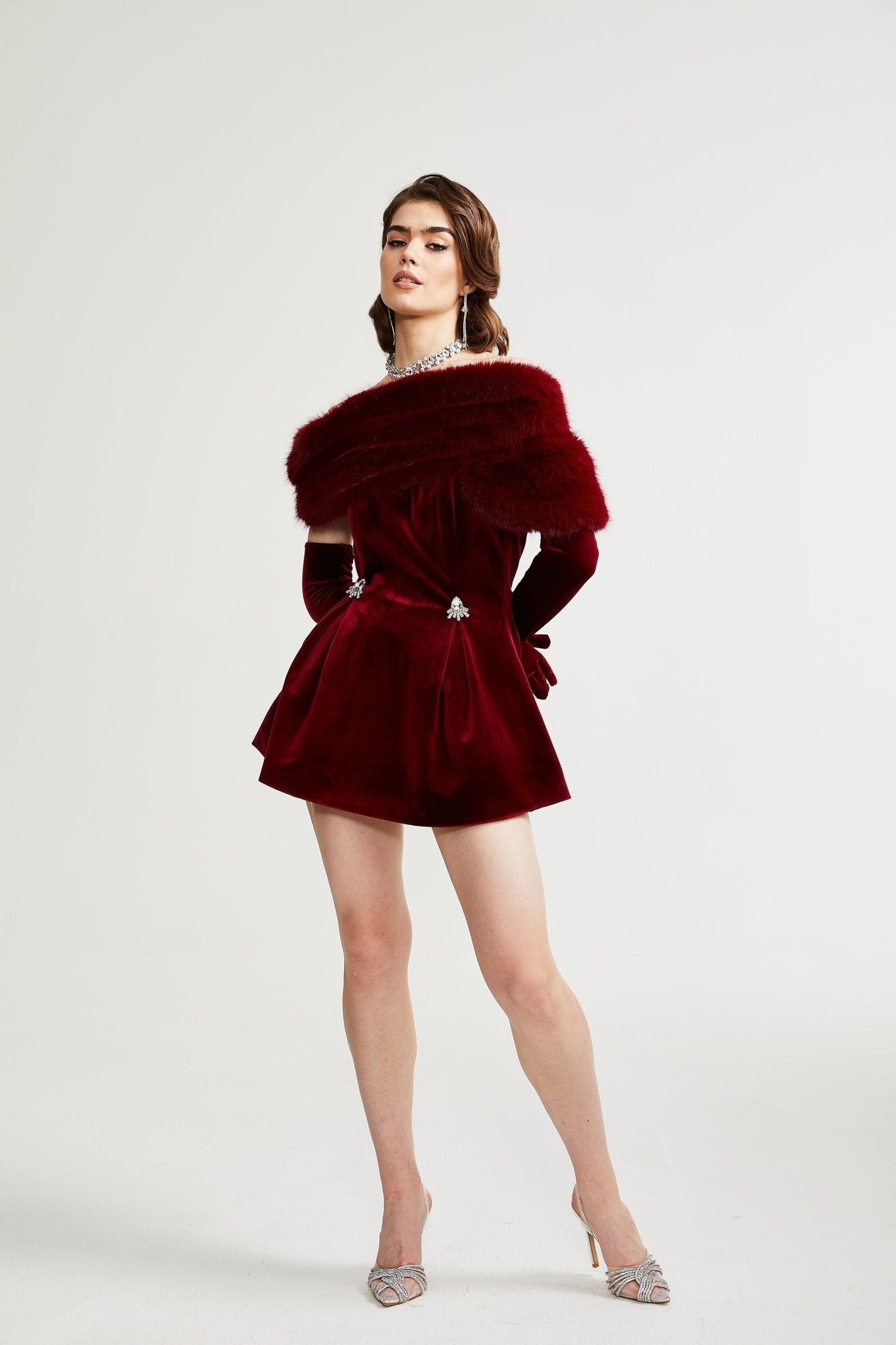 WOMEN'S VELVET FUR DRESS FOR PARTY