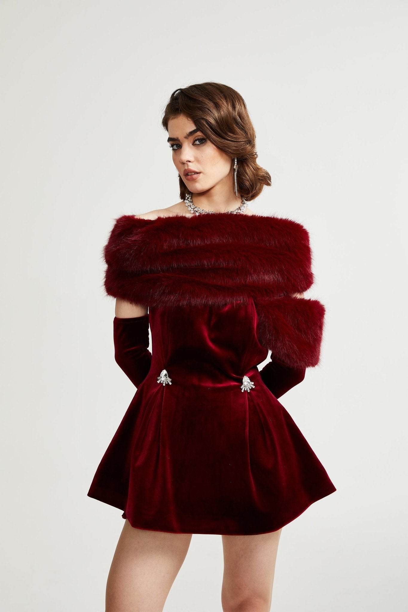 WOMEN'S VELVET FUR DRESS FOR PARTY