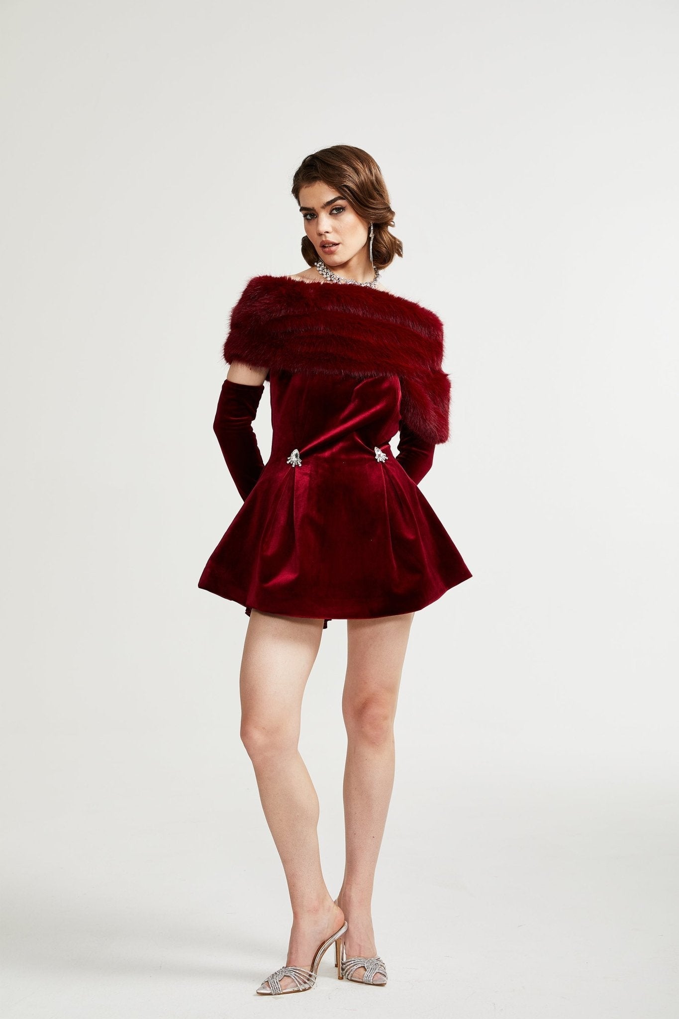 WOMEN'S VELVET FUR DRESS FOR PARTY