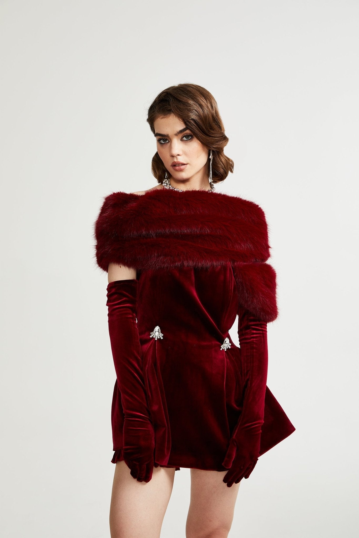 WOMEN'S VELVET FUR DRESS FOR PARTY