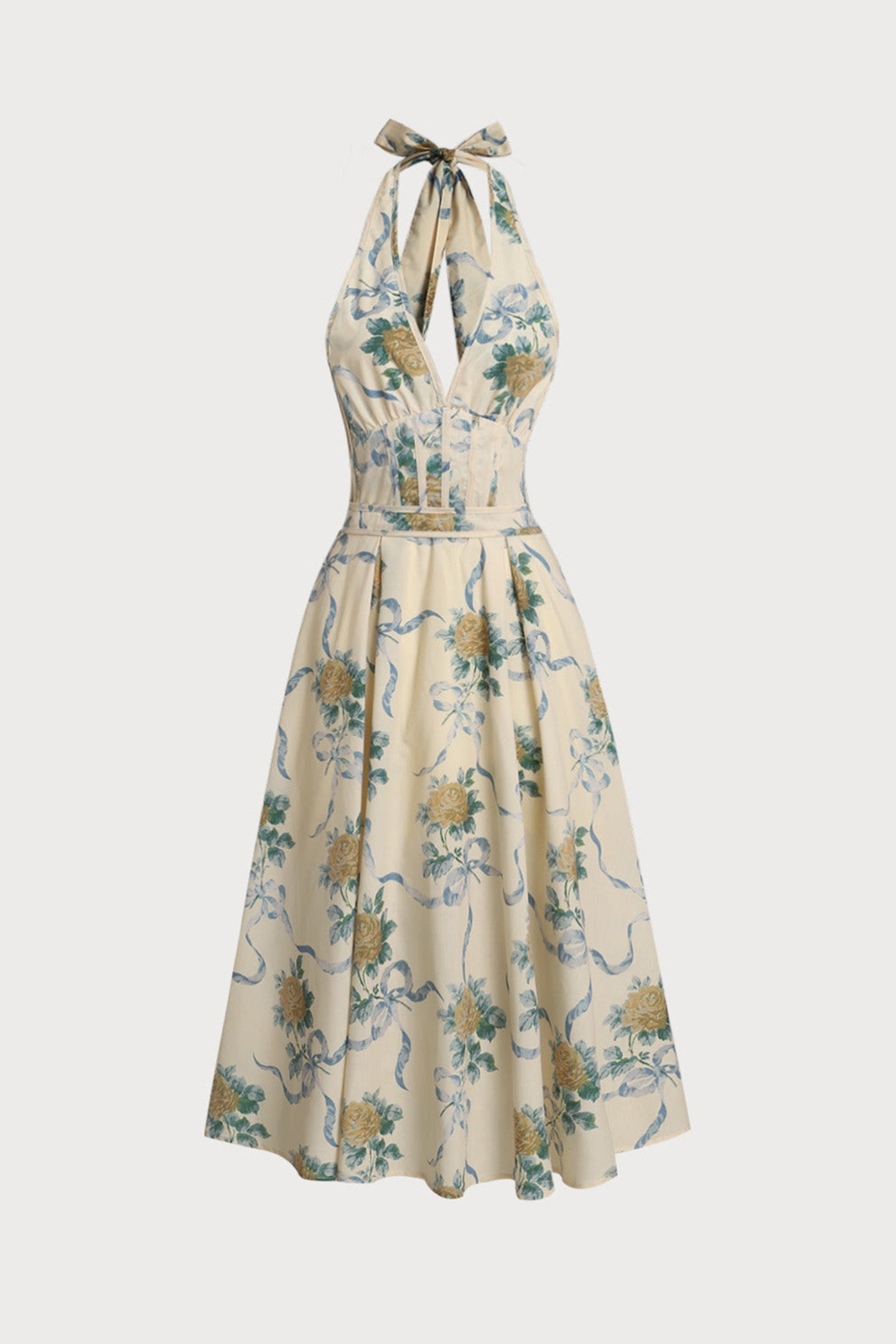 DEIRDRE FLORAL MIDI DRESS, YELLOW V-NECK, SUMMER