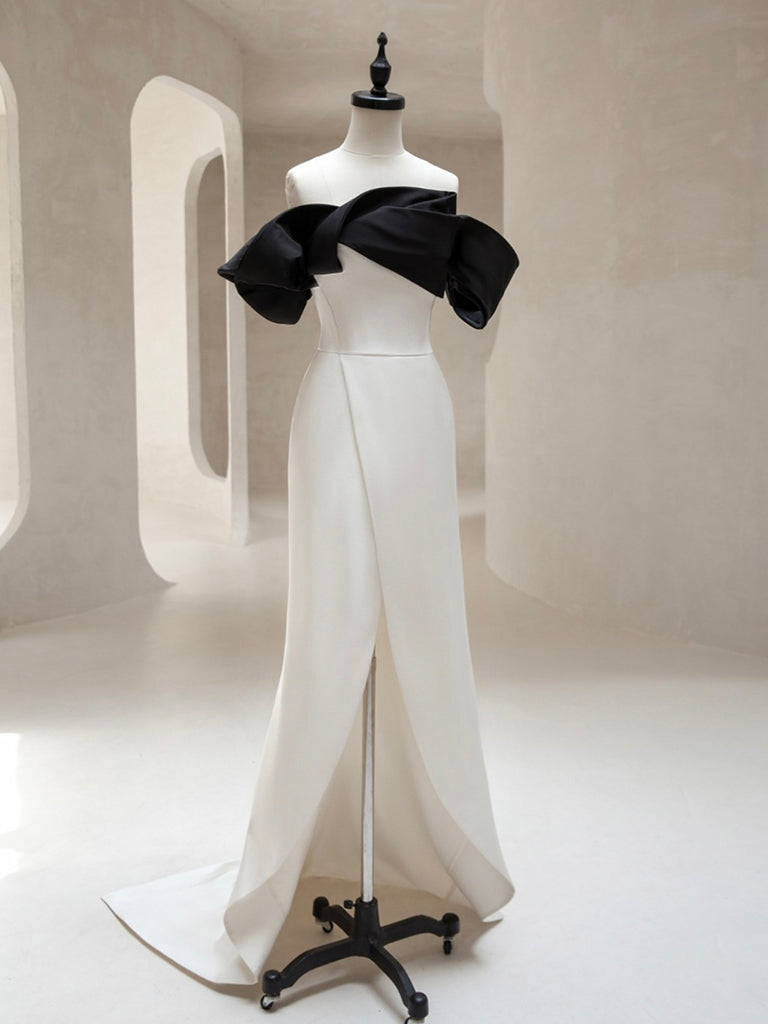 OFF SHOULDER SATIN BLACK DRESS FOR PARTY