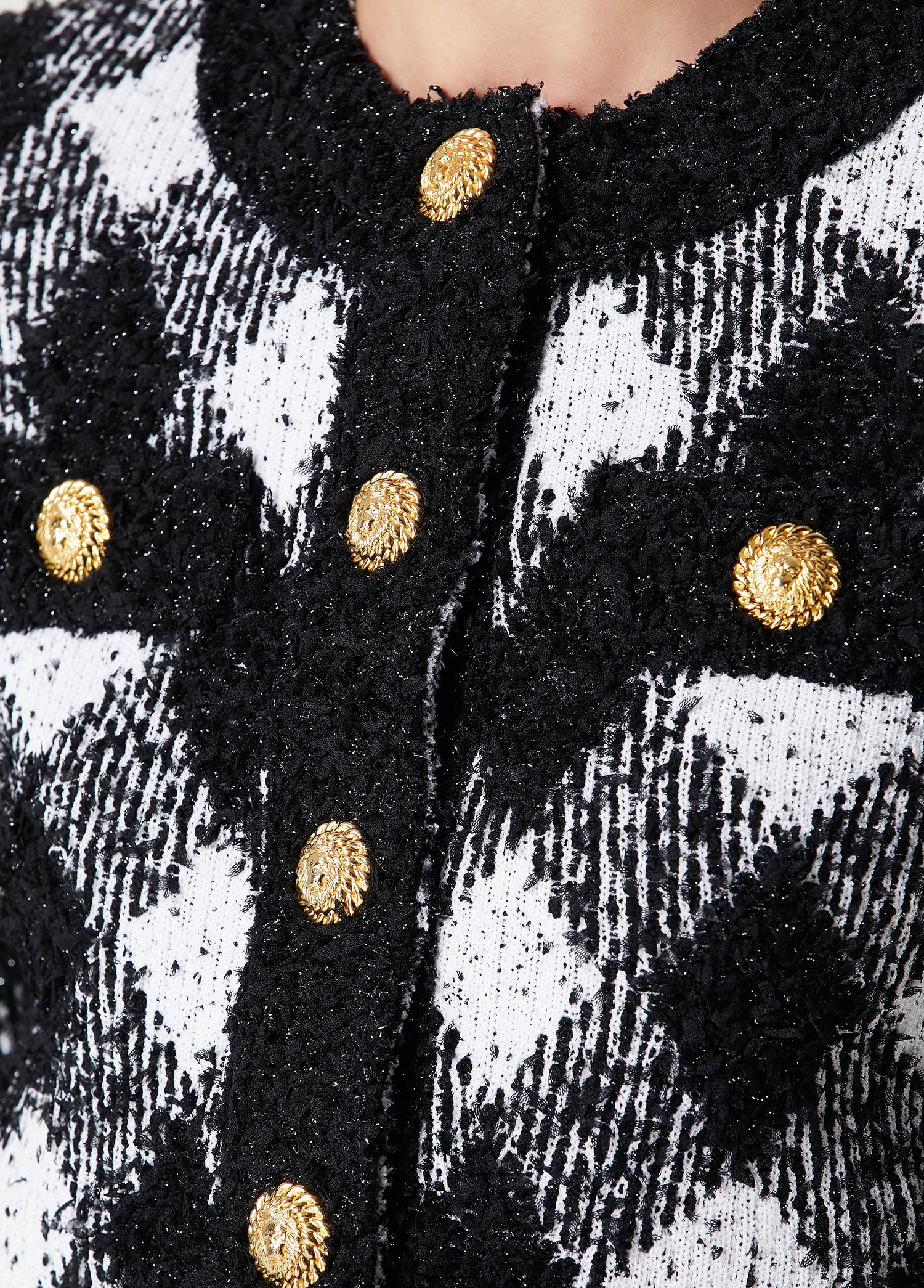 BLACK & WHITE GINGHAM TWEED CARDIGAN