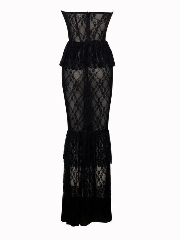 ZEN BLACK LACE CORSET MAXI DRESS, BOHO WEDDING