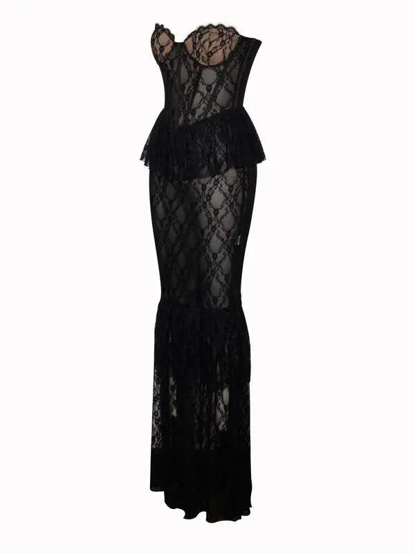 ZEN BLACK LACE CORSET MAXI DRESS, BOHO WEDDING