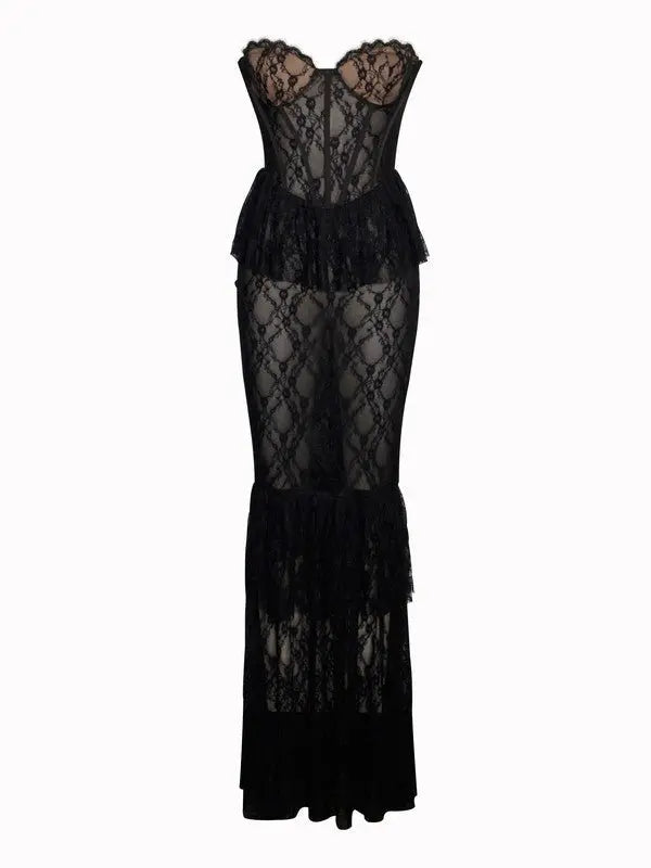 ZEN BLACK LACE CORSET MAXI DRESS, BOHO WEDDING