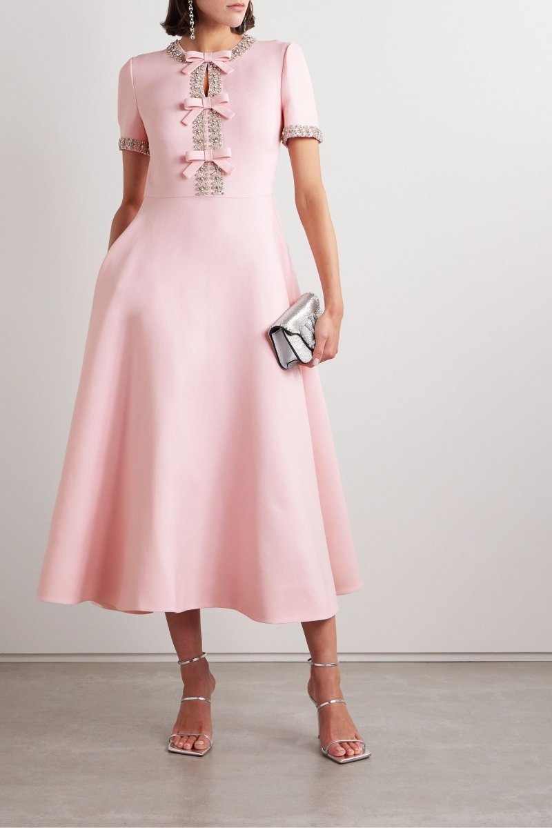 ZOE CRYSTAL BOWKNOT MIDI DRESS FOR EVENTS
