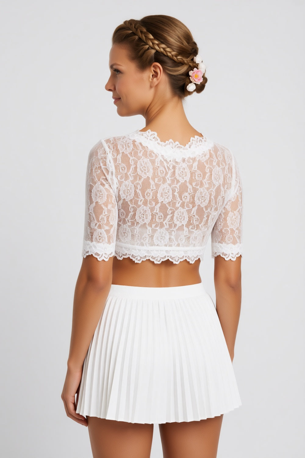 WHITE FLORAL LACE CROPPED BOXY BOLERO JACKET