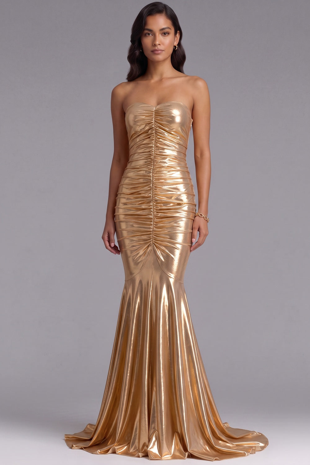GOLD RUCHED MERMAID EVENING GOWN