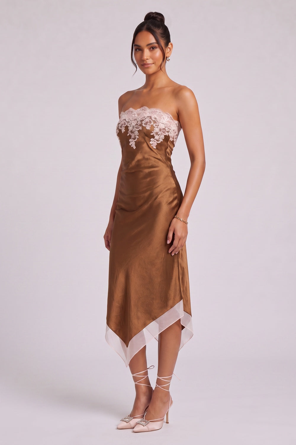00e51e1b33689743 BRONZE SATIN SHEATH DRESS LACE APPLIQUE COCKTAIL
