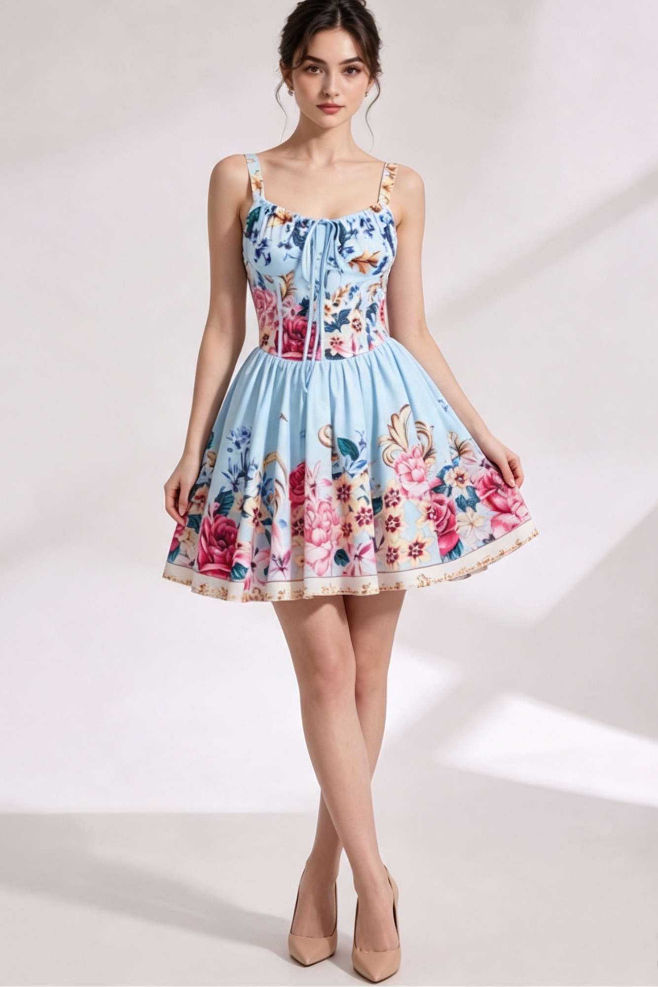 012c15ec85f00acff90a884a666f5ad4 LIGHT BLUE STRUCTURED FIT & FLARE COTTON DRESS