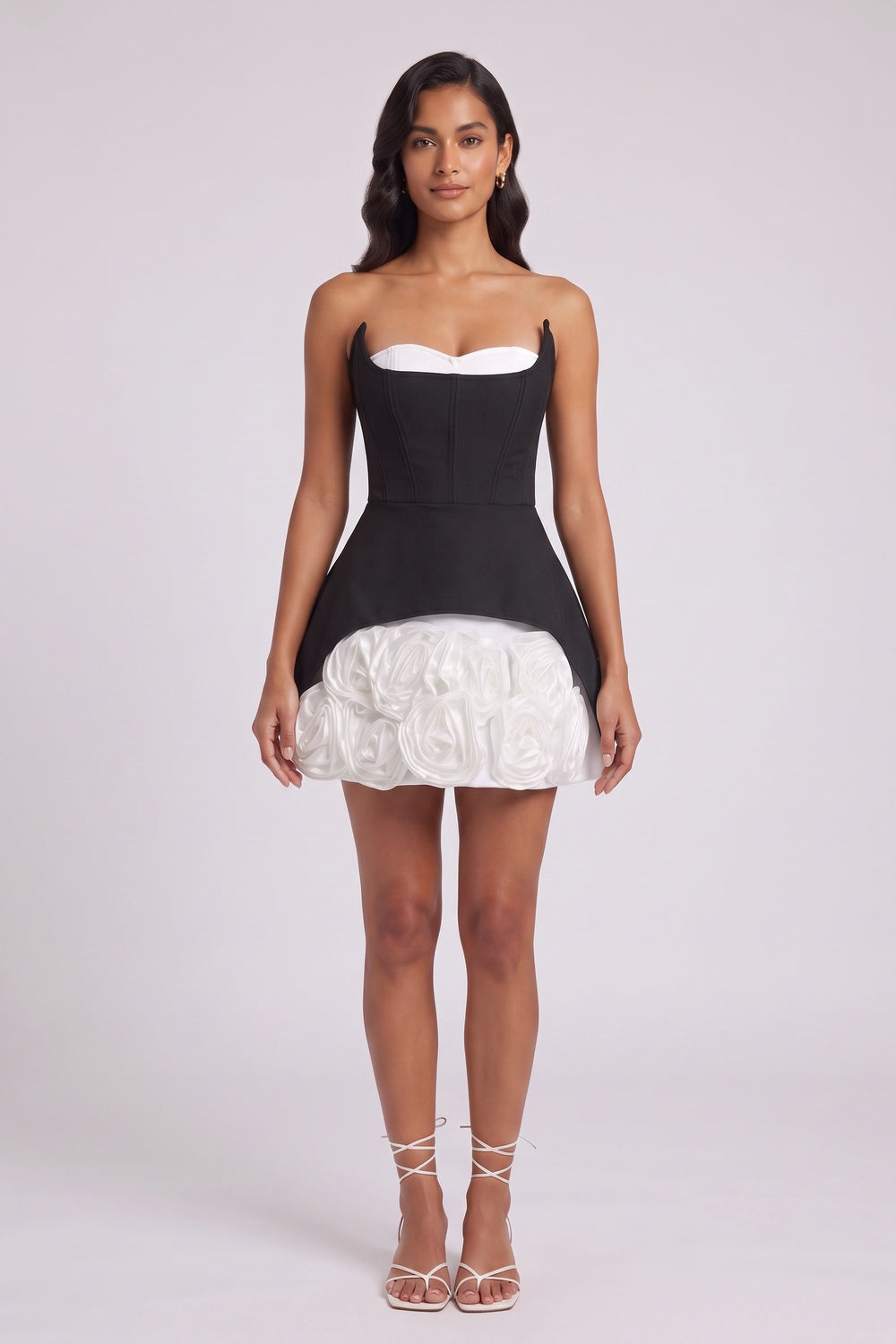 BLACK PEPLUM CORSET FIT-AND-FLARE DRESS FOR WEDDING GUEST