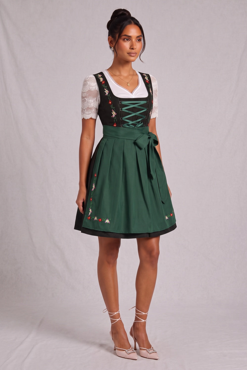 0182bbbbb4b2462e BLACK FIT & FLARE DIRNDL DRESS SET, WOVEN COTTON BLEND