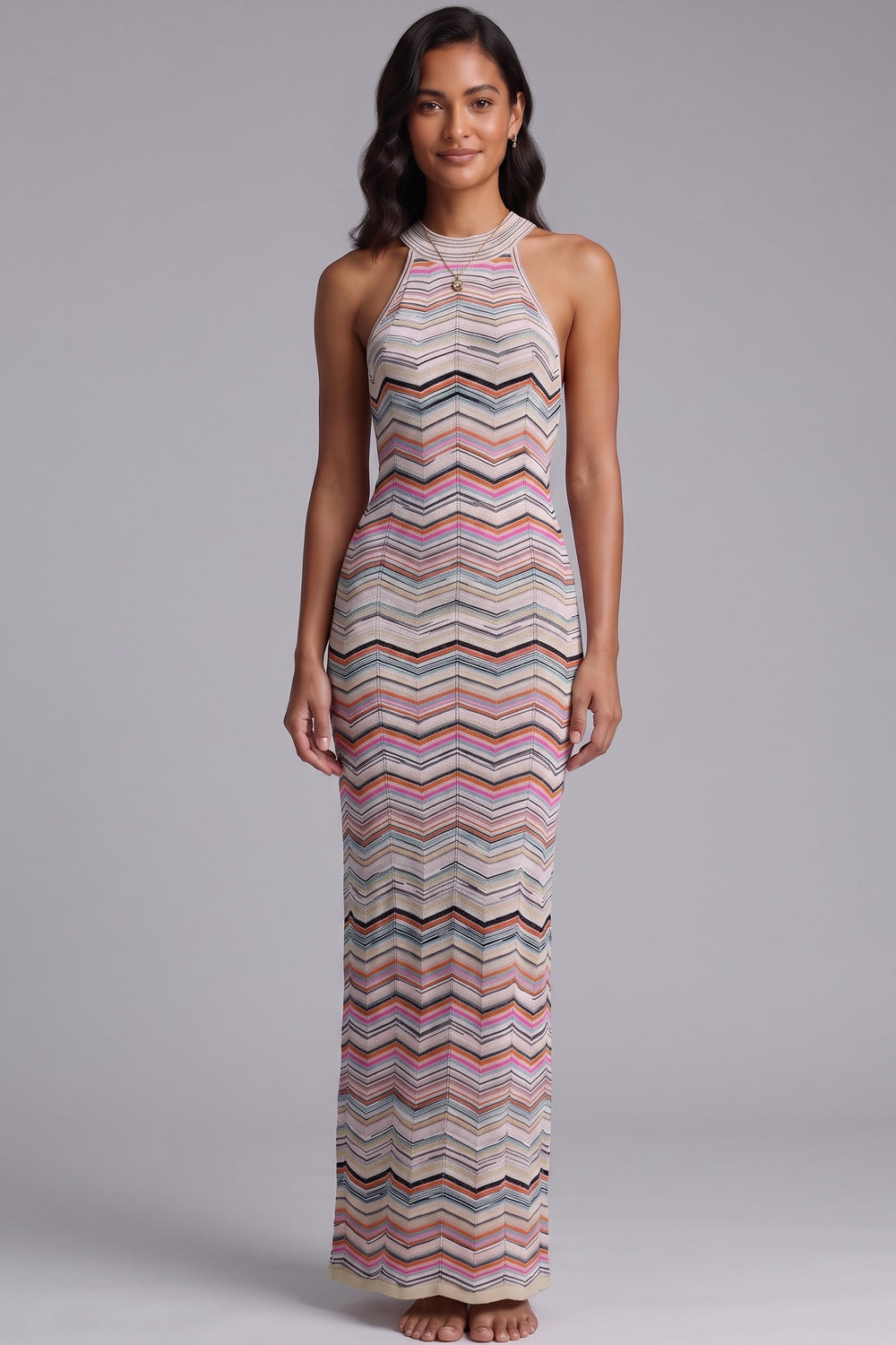 01c82d8df151b2a4 VIBRANT CHEVRON HALTER MAXI DRESS FOR SUMMER