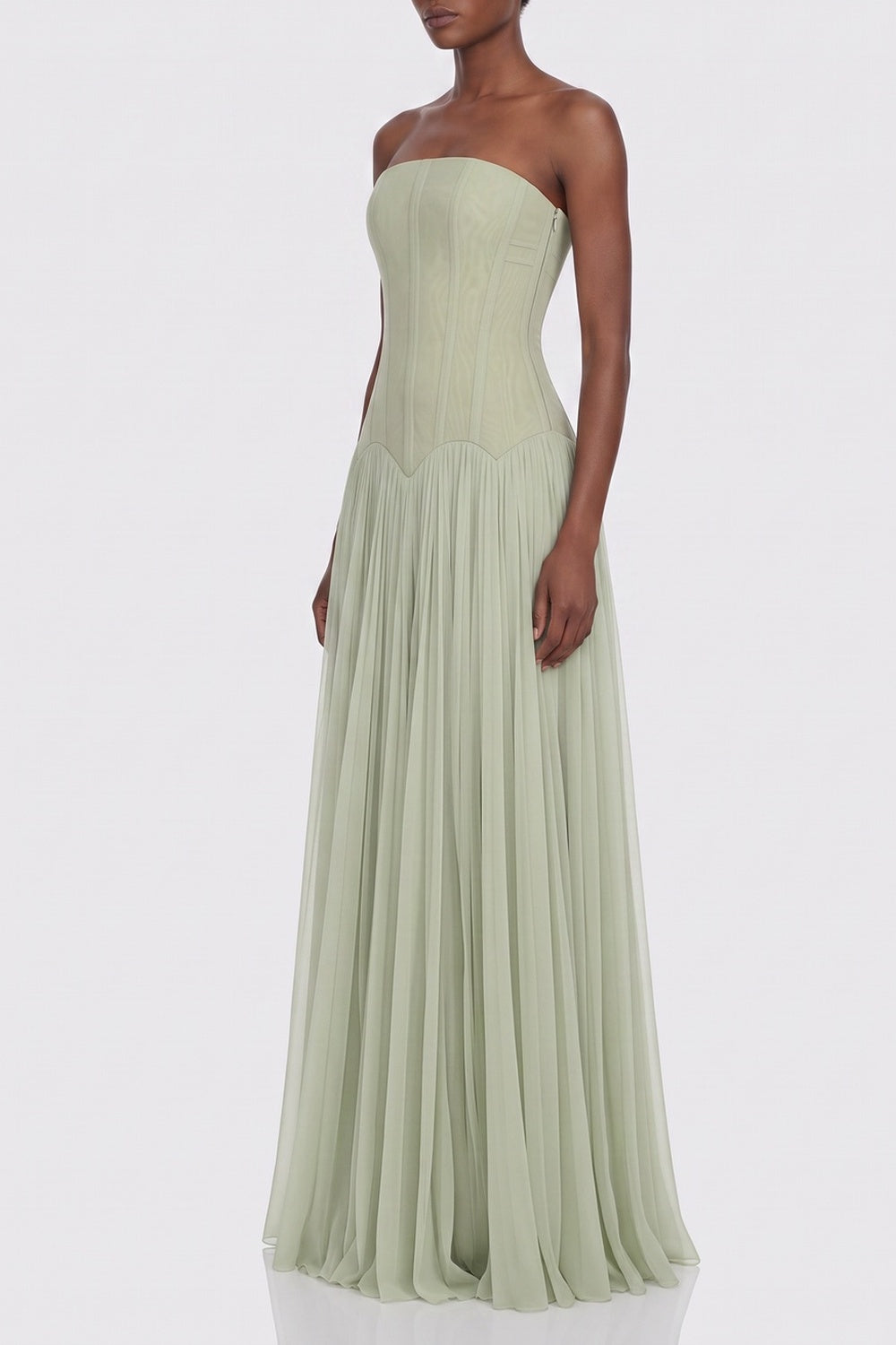 01d6a8a634f3f508 STRAPLESS CORSET PLEATED CHIFFON MAXI GOWN