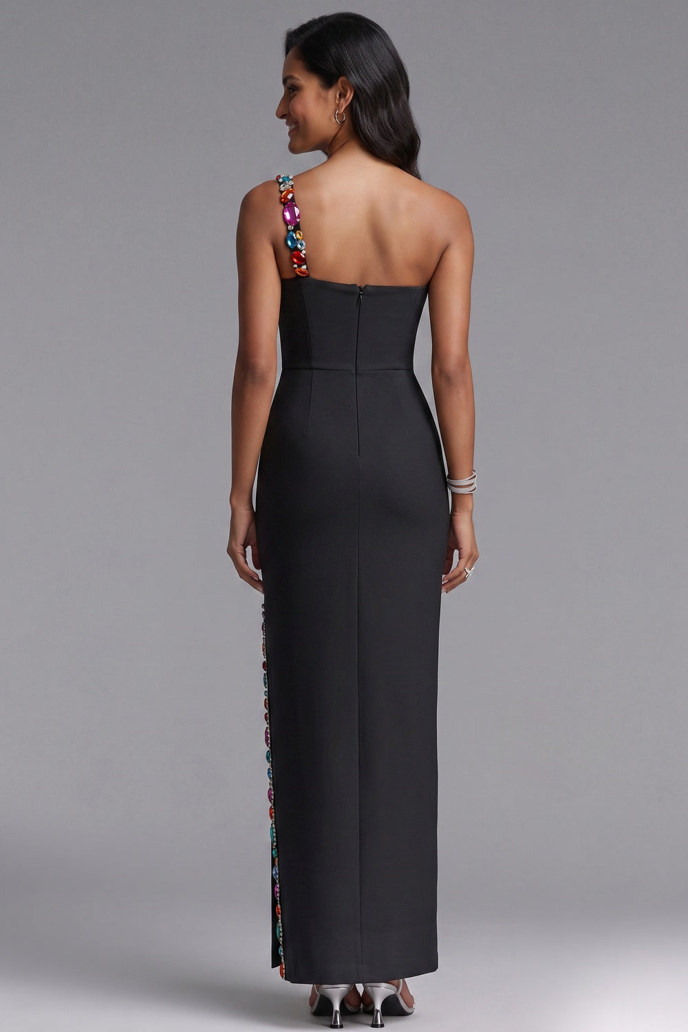 BLACK HEAVY STRETCH KNIT COLUMN GOWN