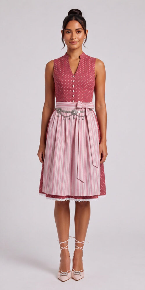 0317afeb3b6bba83 RED COTTON WOVEN FIT-AND-FLARE DIRNDL DRESS