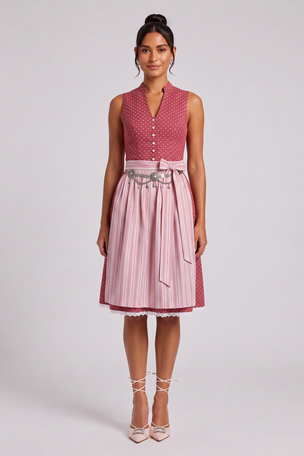 0317afeb3b6bba83 RED COTTON WOVEN FIT-AND-FLARE DIRNDL DRESS