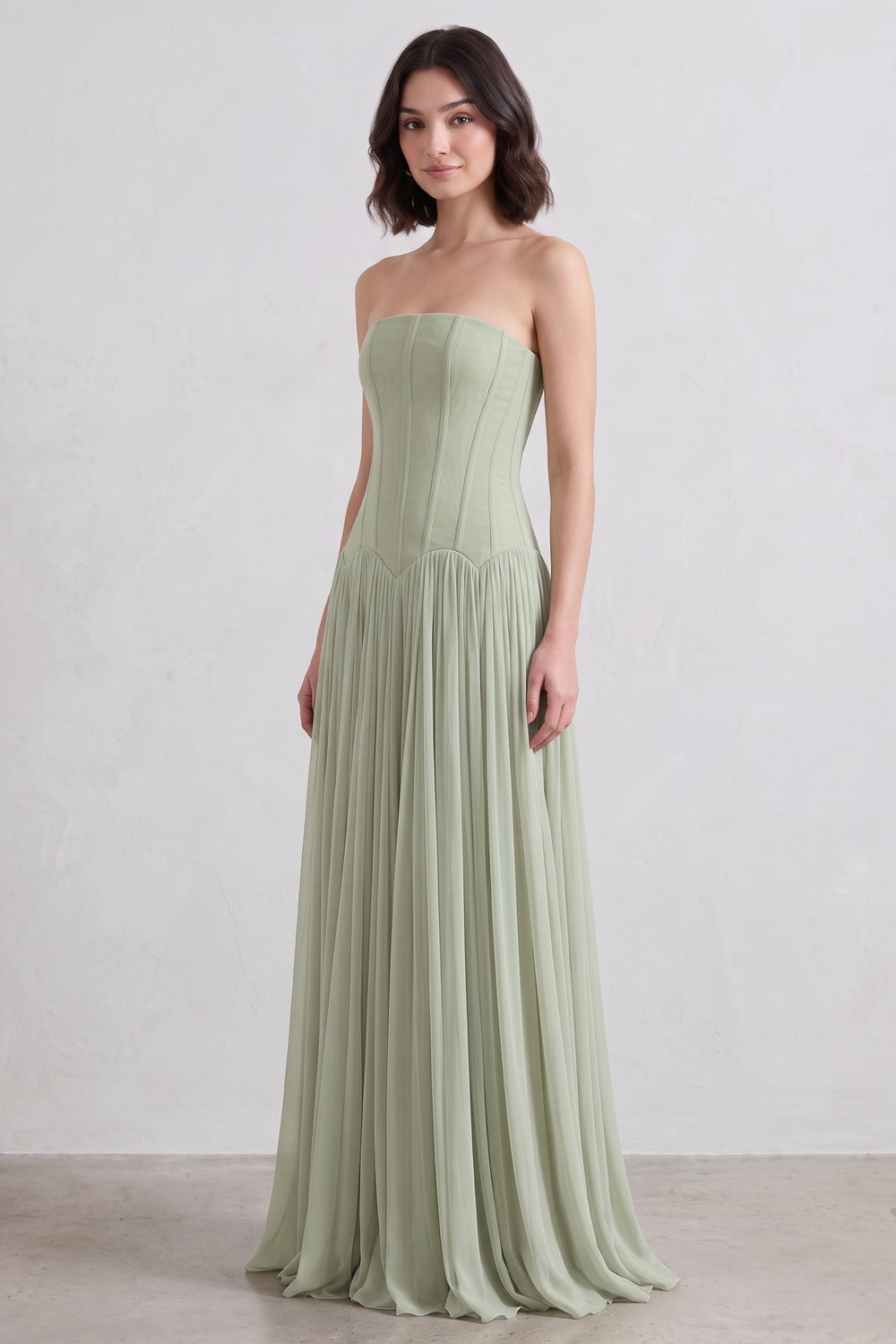 SAGE GREEN CHIFFON A-LINE FORMAL GOWN
