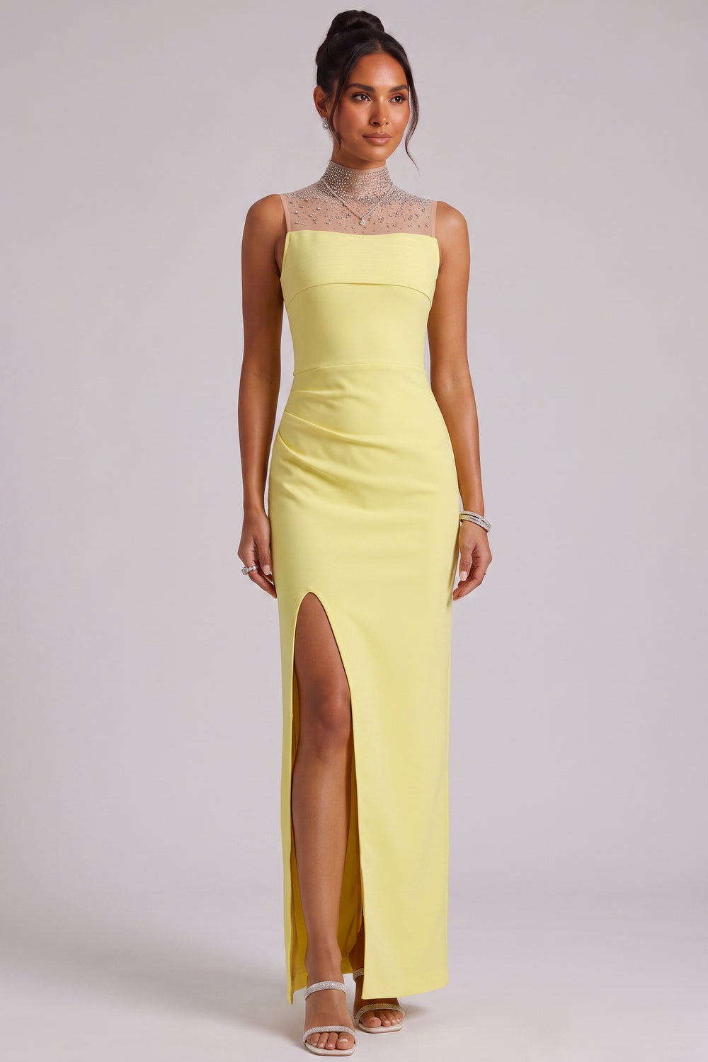 03867c08c21bdc3d YELLOW BEADED NECKLINE MAXI DRESS FOR EVENTS
