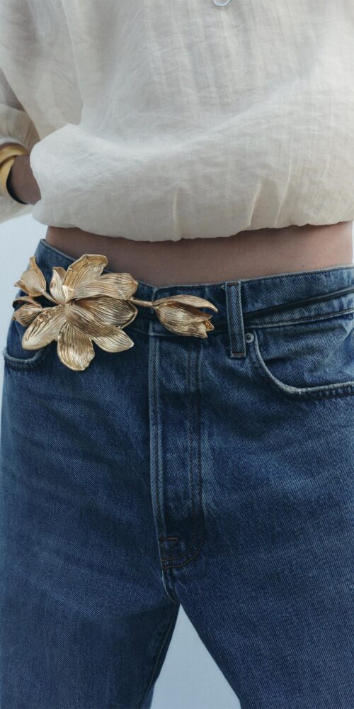04548254303-p-c87epk 3D SCULPTED GOLDEN FLORAL THIN LEATHER BELT