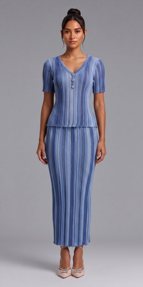 069901090d679729 LIGHT BLUE RIBBED KNIT SET GRADIENT STRIPE