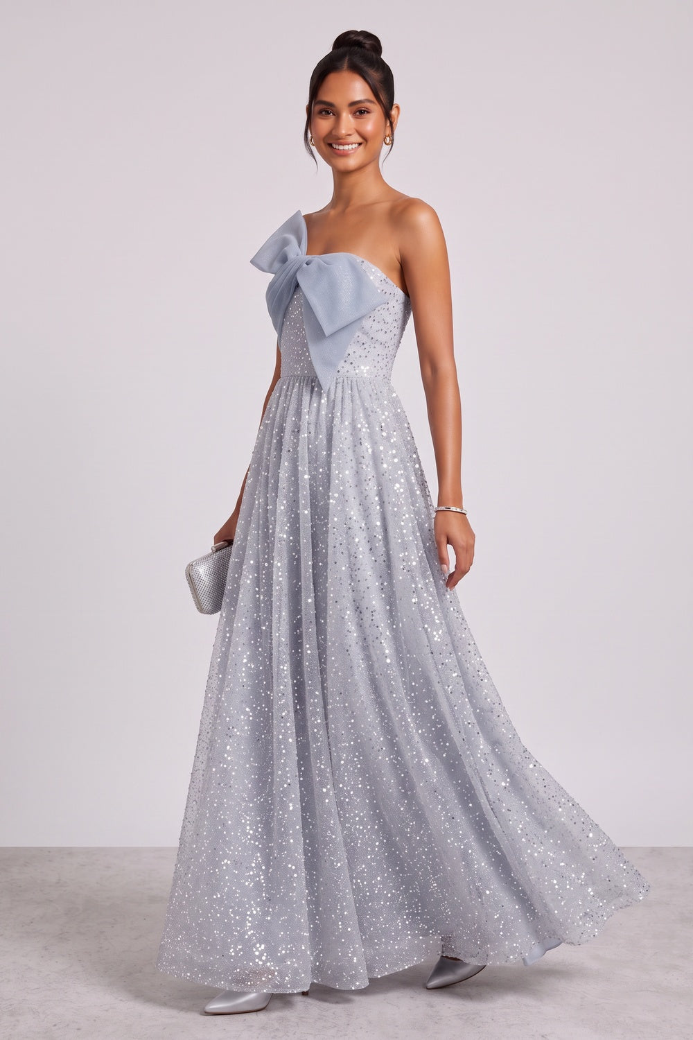 083ec37f3c0d8460 SILVER BLUE GLITTER TULLE A-LINE EVENING GOWN